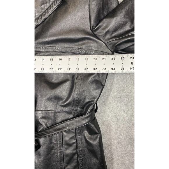 Vintage Wilson Leather Trench Coat Womens XL Black Thinsulate Ultra Insulation - Picture 3 of 15